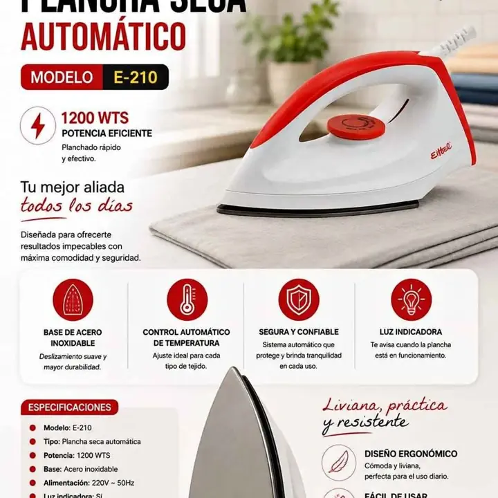Plancha seca automatico eiffel de 1200W