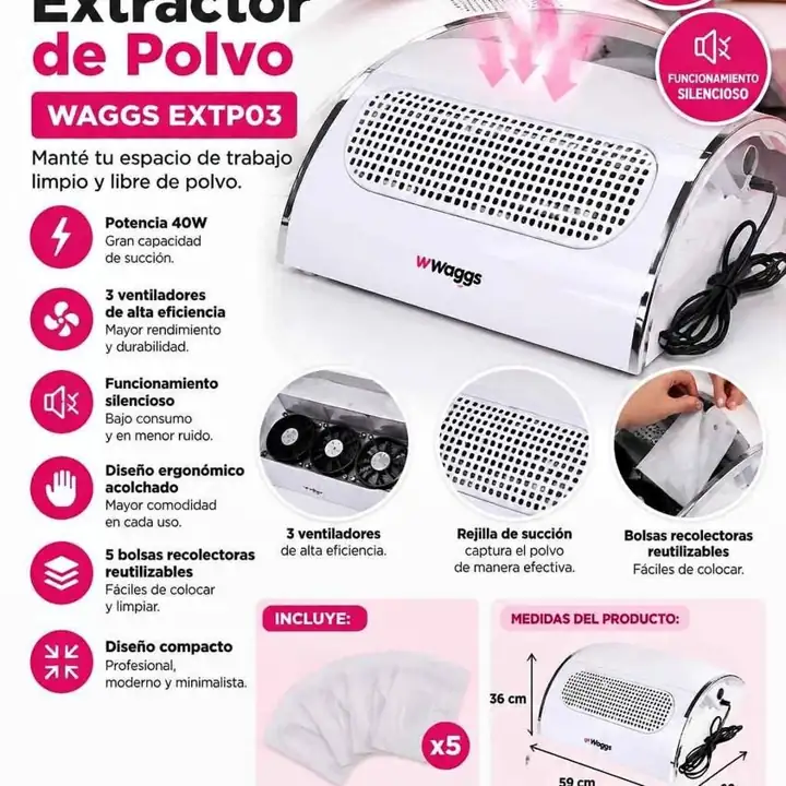 Extractor de polvo para manicura waggs