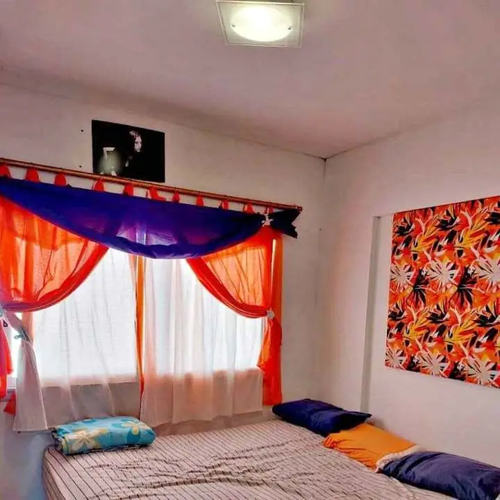Cortinas rusticas Crudo con volado y puntilla / Cortina naranja de tropical labrado