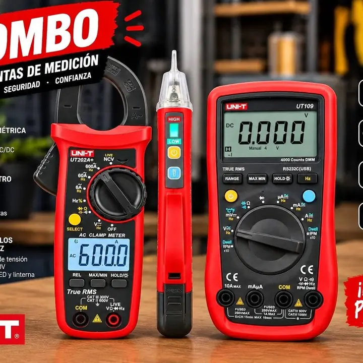 Combo x3 Uni-t Pinza UT202+ Multímetro UT109 Lápiz UT12D