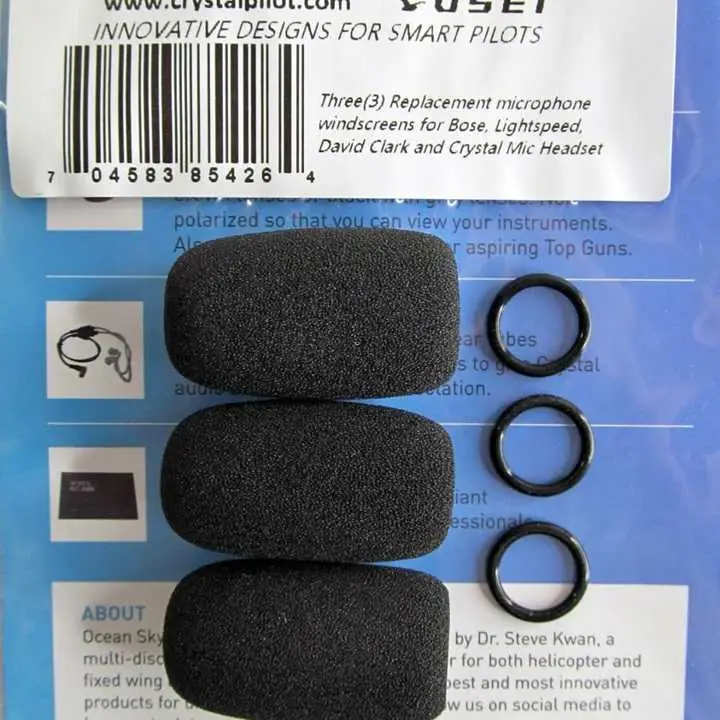 3-PACK crystal pilot microphone windscreens/ foam covers for bose/ david clark++