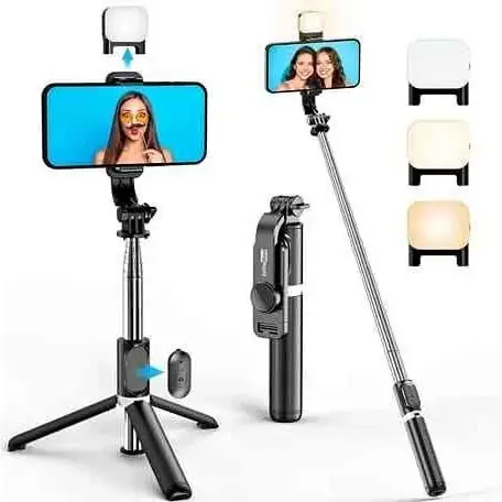 Trípode selfie stick con luz led
