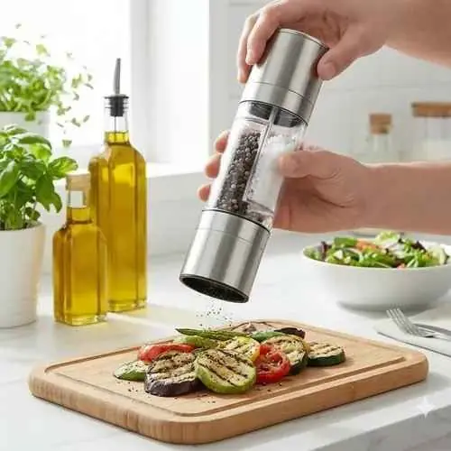 Molinillo doble para especias con tapa en los dos cabezales