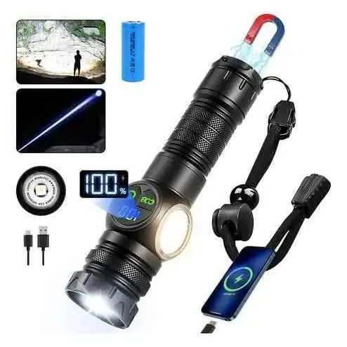 Linterna metálica (aluminio) de 90.000 lumens recargable , zoom , box portable