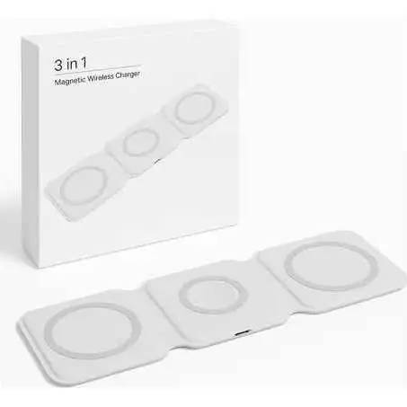 Cargador inalámbrico 3 en 1 portátil apto para celular, auriculares y smartwatch carga magnética