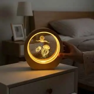 Lámpara decorativa 3d base de madera con luz alimentación por usb