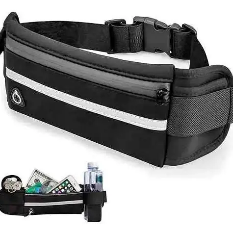 Riñonera deportiva impermeable con cierre y tira réflex ( tarjetas , dinero , celular, etc)