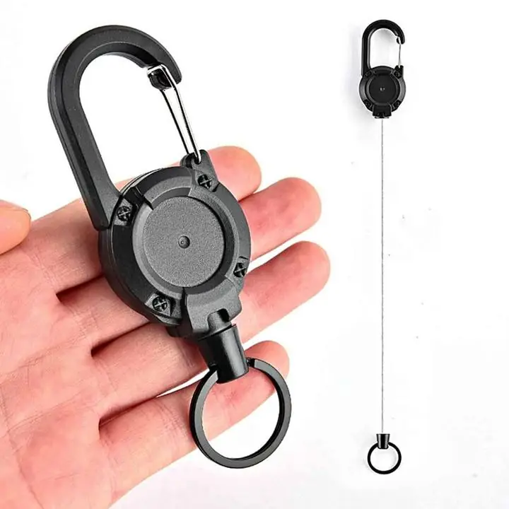 Llavero mosquetón retráctil con cable acerado + imán (base plástica )