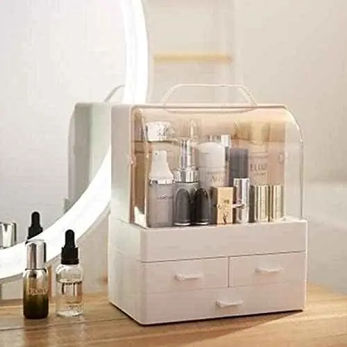 Organizador de cosméticos ( blanco con tapa transparente acrílica)