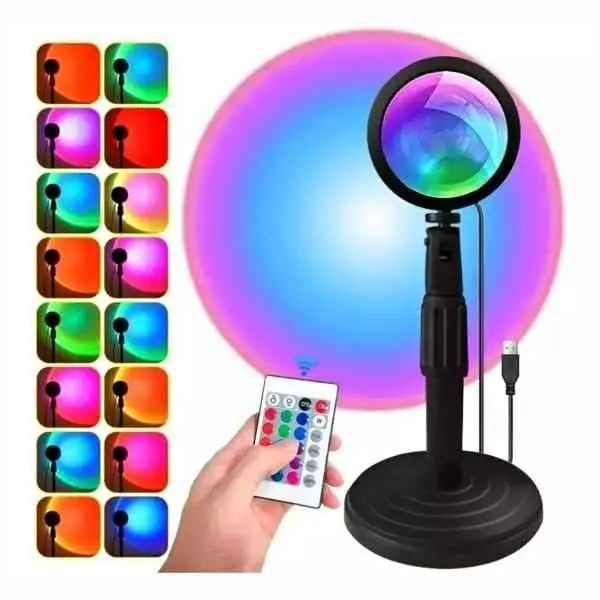 Lámpara velador sunset rgb con control remoto 16 colores