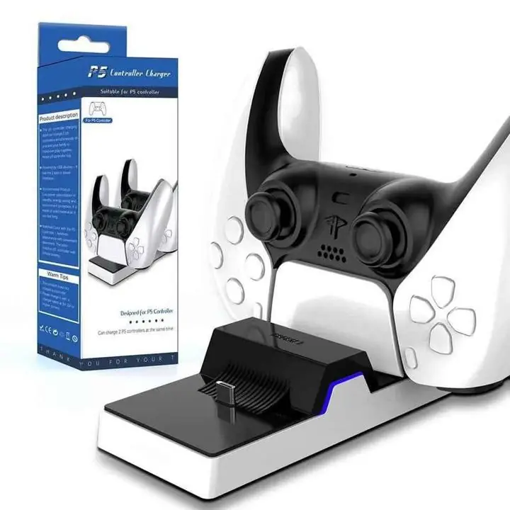 Cargador dual para joystick ps5 carga rápida (tipo c, cable de carga , led indicador de cargado)