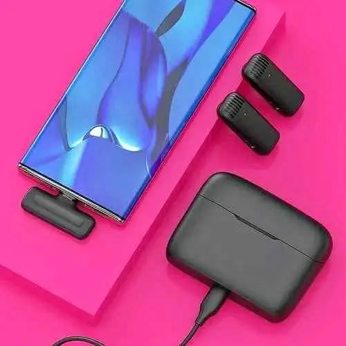 Micrófonos inalámbricos para celular tipo c con box de carga