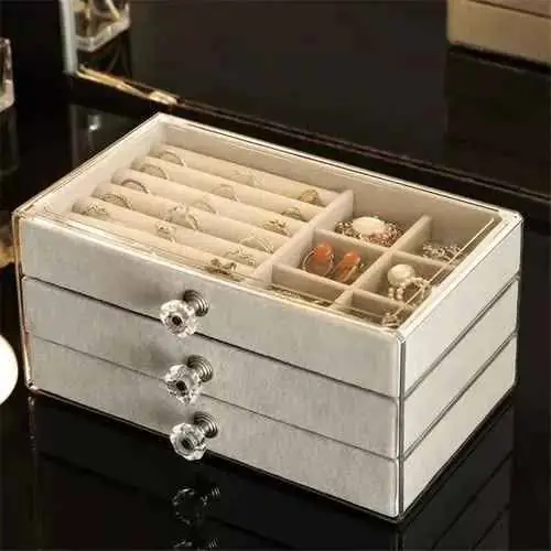 Organizador de joyas y accesorios/3 cajones de gamuza porta cajones de acrilico