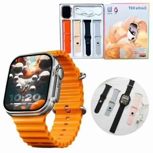 Reloj smartwatch t20 ultra2 con 4 mallas intercambiables(color plata, mallas beige,gris,negro,naran)