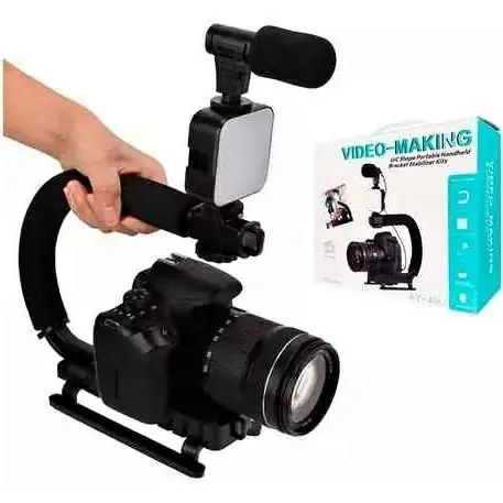 Estabilizador para cámaras y celular ( contiene , soporte, luz led, micrófono)