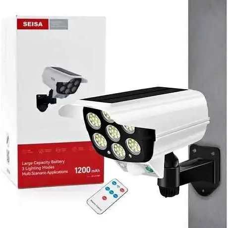 Lámpara led símil cámara de seguridad solar/3modos + control remoto