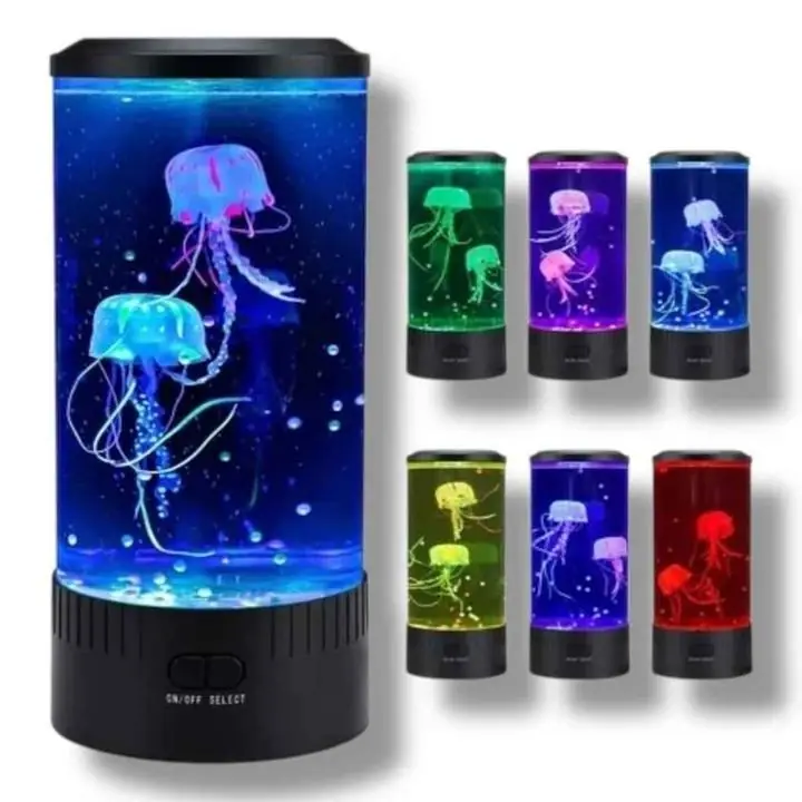 Lámpara con medusas en movimiento 30cm altura , luz rgb