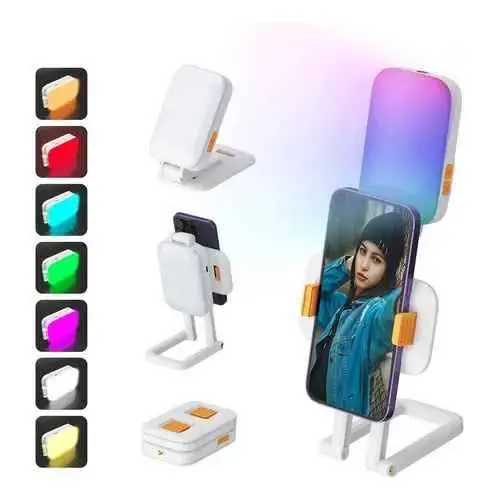 Soporte led RGB / luz cálida,fría y ambas, control de tonos+soporte para cel(horizontal y vertical)