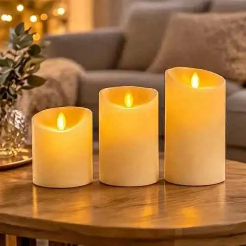 Ser de tres velas a pilas con movimiento de llama