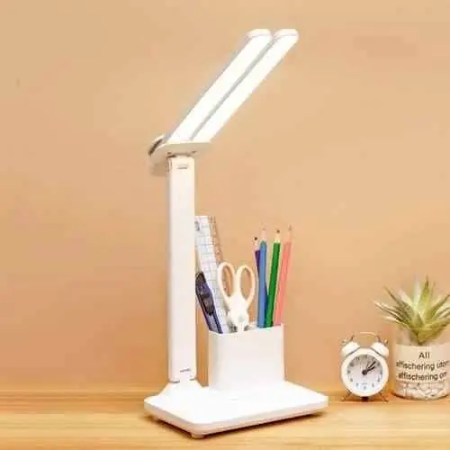 Velador doble led con porta objetos, recargable con varios tono
