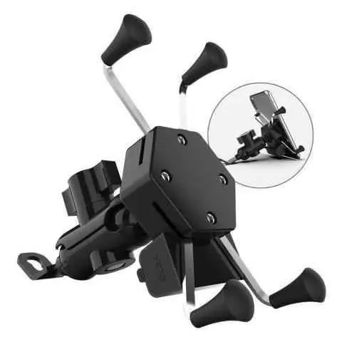 Soporte para celular o GPS con agarre al espejo + entrada 12v