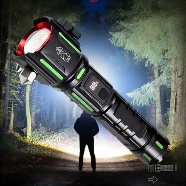 Linterna de alta potencia 6500 lumens ( rompe cristal, cortador, zoom display ,recargable waterproof