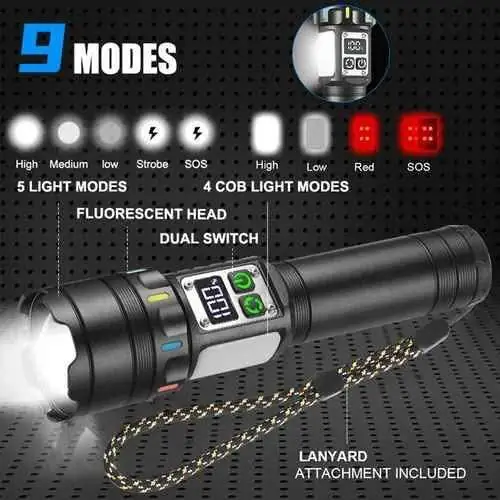 Linterna recargable multifunción de alta luminosidad (120000 lumens)