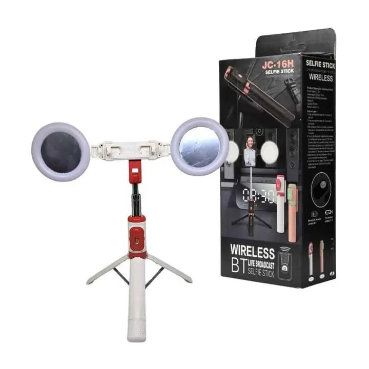 Trípode selfiestick con doble aro de led con espejo( control remoto)