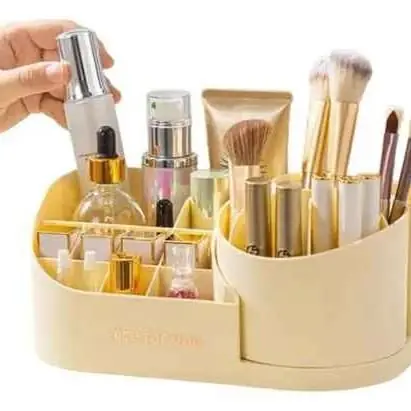 Organizador de maquillaje con compartimiento giratorio para brochas