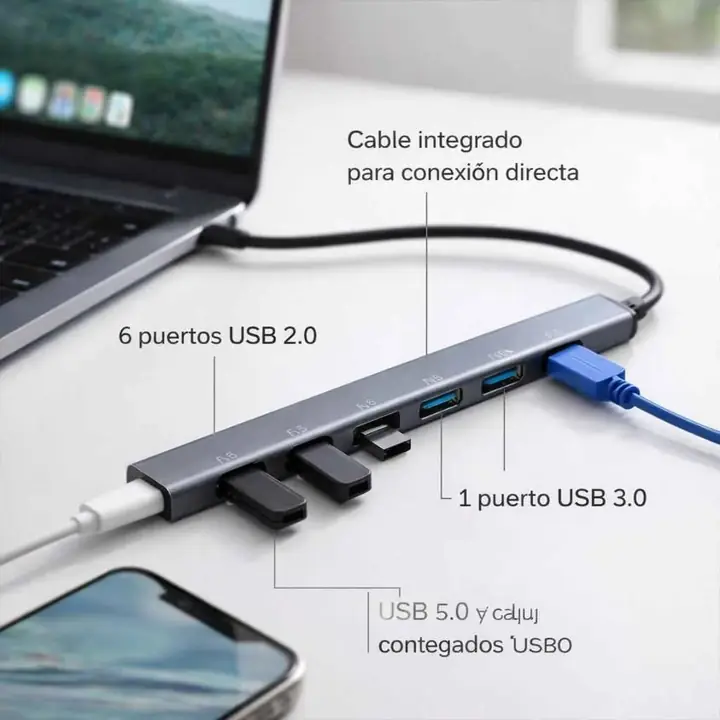 Hub usb con 7 puertos USB (6 USB 2.0 y 1 USB 3.0)