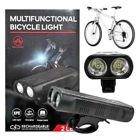 Luz delantera para bicicleta con dos lámparas led y 3 tipos de modos