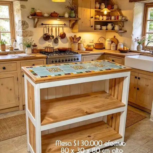 Mesa de madera y azulejos